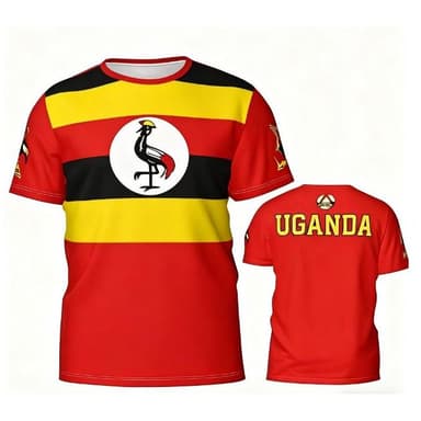 Men's Uganda Flag Badge Printed Casual Tshirt National Emblem Football Team Jersey